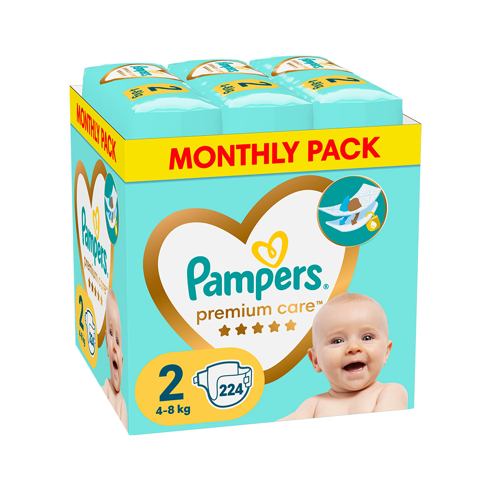 PAMPERS - MONTHLY PACK PREMIUM CARE New Baby No2 (4-8kg) - 224τεμ.